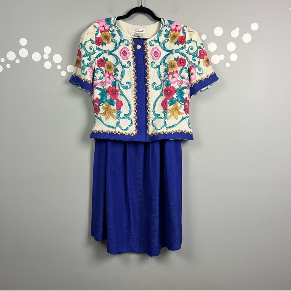 Vintage Talbots Silk Floral Embroidered Skirt Set Size 16 Two-Piece Outfit